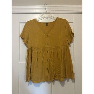 Shein Babydoll Peplum Shirt Tunic Women's Size 8 Mustard Yellow Boho Game Day